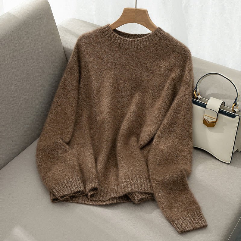 Soft Fuzzy Cashmere Sweater Crew Neck Cashmere Pullover Tops For Women Taupe XS