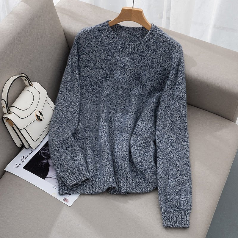 Soft Fuzzy Cashmere Sweater Crew Neck Cashmere Pullover Tops For Women Gray XS