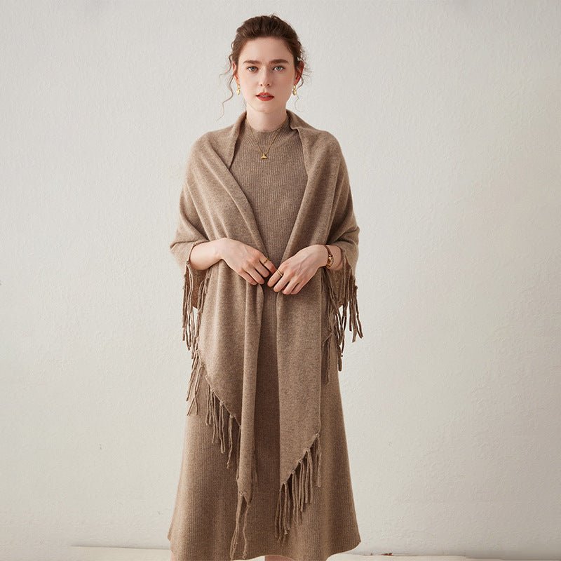Womens Cashmere Wrap Cashmere Scarf With Tassels Cashmere Bandana Taupe L