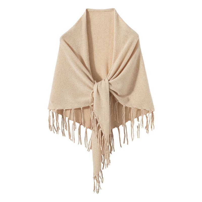 Womens Cashmere Wrap Cashmere Scarf With Tassels Cashmere Bandana Beige L