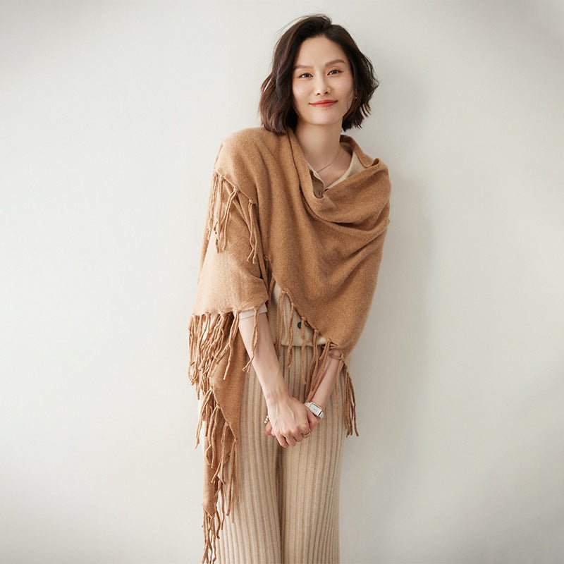 Womens Cashmere Wrap Cashmere Scarf With Tassels Cashmere Bandana Camel L