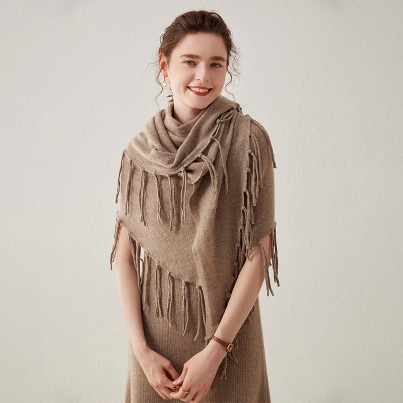 Womens Cashmere Wrap Cashmere Scarf With Tassels Cashmere Bandana Taupe L
