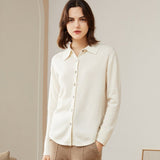 Womens Classic Button - Up Lapel Neck Cashmere Cardigan Ribbed Cuffs Ivory XS