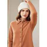 Womens Classic Button - Up Lapel Neck Cashmere Cardigan Ribbed Cuffs Camel XS