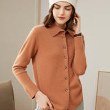 Womens Classic Button - Up Lapel Neck Cashmere Cardigan Ribbed Cuffs Camel XS