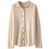 Womens Classic Button - Up Lapel Neck Cashmere Cardigan Ribbed Cuffs Beige XS