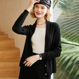 Womens V - Neck Cable Knit Cashmere Cardigan With Button Closure Black XS