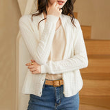 Womens V - Neck Cable Knit Cashmere Cardigan With Button Closure White XS
