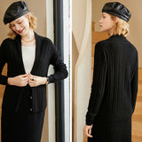 Womens V - Neck Cable Knit Cashmere Cardigan With Button Closure Black XS