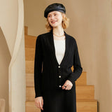 Womens V - Neck Cable Knit Cashmere Cardigan With Button Closure Black XS