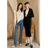Womens V - Neck Cable Knit Cashmere Cardigan With Button Closure Black XS