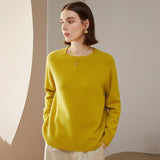 Womens Crewneck Knitted Cashmere Sweater Long Sleeve Pullover Yellow XS