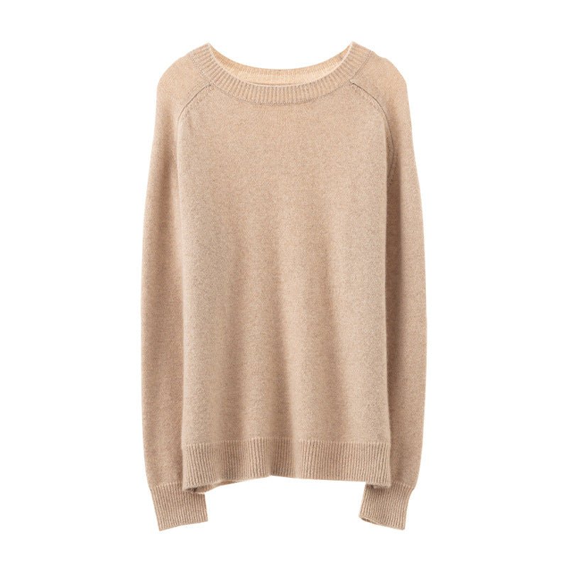 Womens Crewneck Knitted Cashmere Sweater Long Sleeve Pullover Beige XS