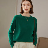 Womens Crewneck Knitted Cashmere Sweater Long Sleeve Pullover Green XS