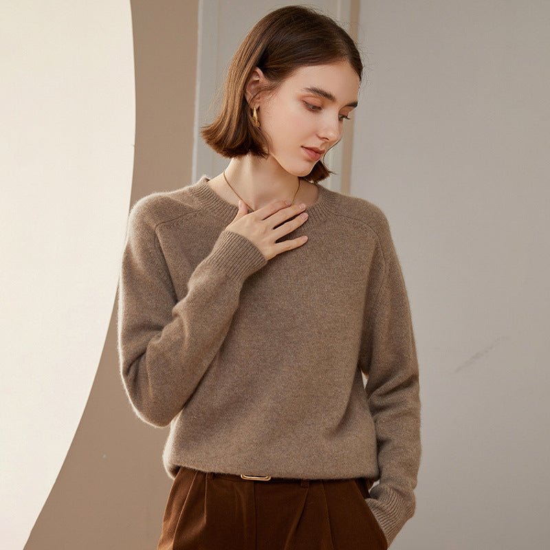 Womens Crewneck Knitted Cashmere Sweater Long Sleeve Pullover Taupe XS