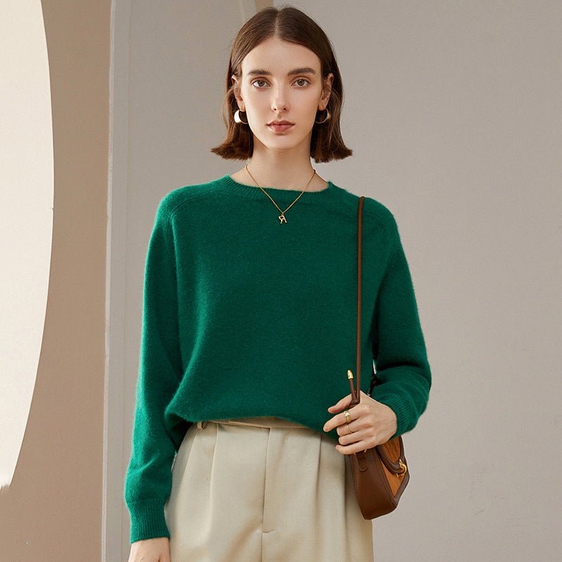 Womens Crewneck Knitted Cashmere Sweater Long Sleeve Pullover Green XS