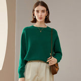 Womens Crewneck Knitted Cashmere Sweater Long Sleeve Pullover Green XS