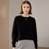 Womens Crewneck Knitted Cashmere Sweater Long Sleeve Pullover Black XS