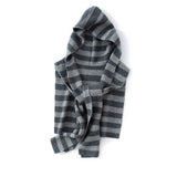 Womens Striped Cashmere Hooded Scarf Cashmere Knit Wrap with Hoodie Grey M
