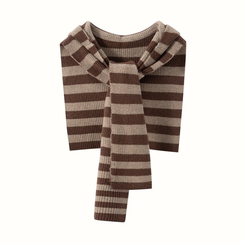 Womens Striped Cashmere Hooded Scarf Cashmere Knit Wrap with Hoodie Camel M