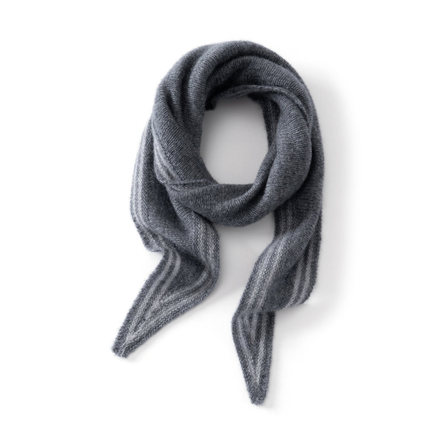 Womens Striped Cashmere Triangle Scarf Soft Knit Cashmere Neck Scarf Dark Gray S