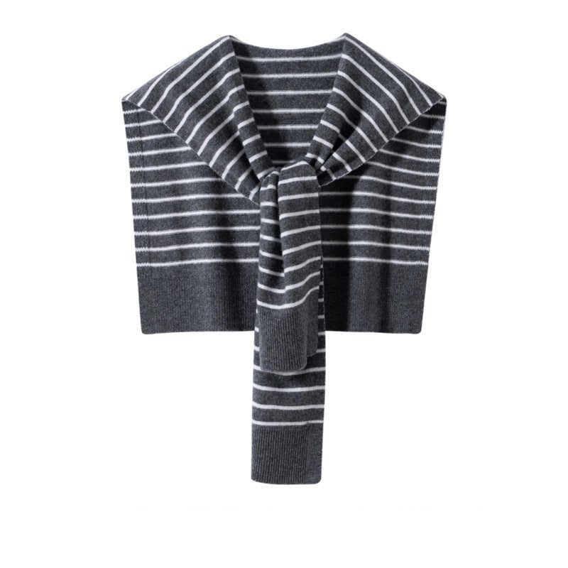 Womens Striped Pashmina Shawls and Wraps Cashmere Shoulder Cape Grey M