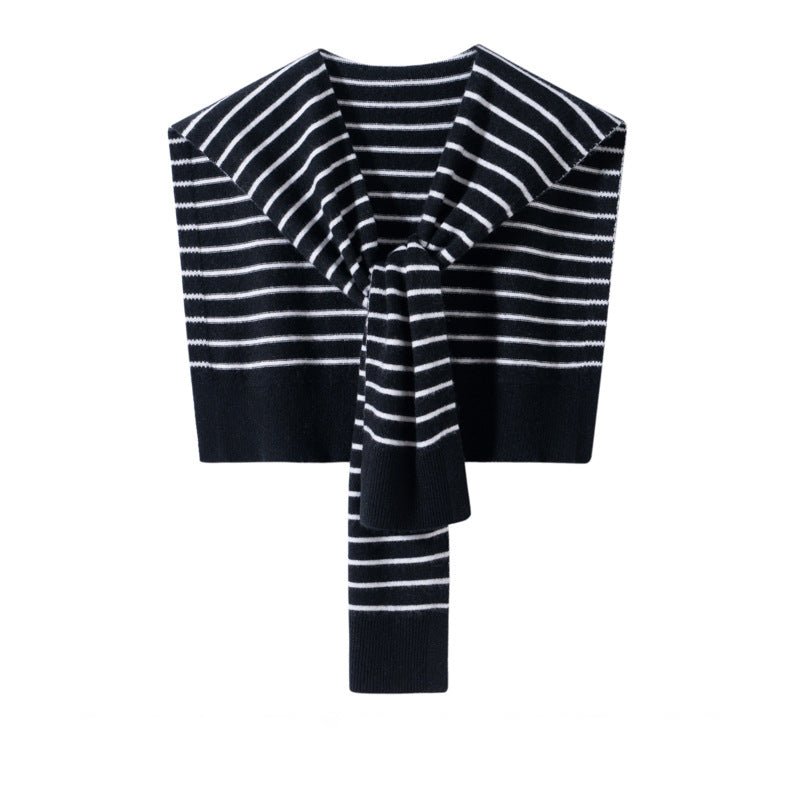 Womens Striped Pashmina Shawls and Wraps Cashmere Shoulder Cape Black M