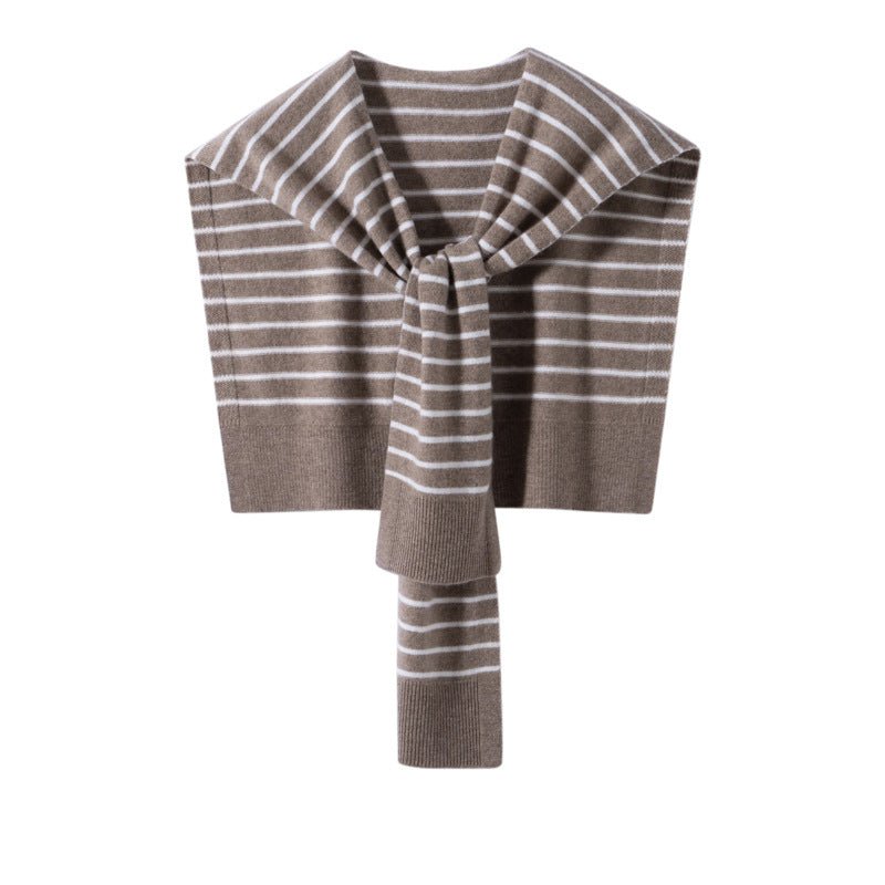 Womens Striped Pashmina Shawls and Wraps Cashmere Shoulder Cape Taupe M