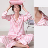 Women's Striped Silk Pajama Set 100% Stripe Silk Pjs Pink XS