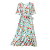 Women's Summer Silk Floral Dress V Neck Guest Party Silk Midi Dress Light Green S