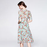 Women's Summer Silk Floral Dress V Neck Guest Party Silk Midi Dress Light Green S