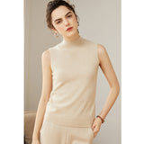 Womens Cashmere Sleeveless Mock Neck Sweater Cashmere Tank Beige XS