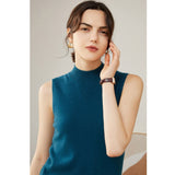 Womens Cashmere Sleeveless Mock Neck Sweater Cashmere Tank Ocean Blue XS