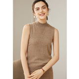 Womens Cashmere Sleeveless Mock Neck Sweater Cashmere Tank Taupe XS