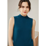 Womens Cashmere Sleeveless Mock Neck Sweater Cashmere Tank Ocean Blue XS