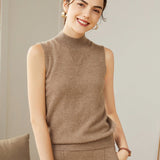 Womens Cashmere Sleeveless Mock Neck Sweater Cashmere Tank Taupe XS