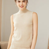Womens Cashmere Sleeveless Mock Neck Sweater Cashmere Tank Beige XS