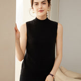 Womens Cashmere Sleeveless Mock Neck Sweater Cashmere Tank Black XS