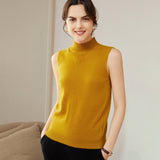 Womens Cashmere Sleeveless Mock Neck Sweater Cashmere Tank Taupe XS
