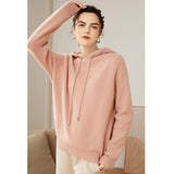 Womens Pure Cashmere Hoodie With Ribbed Cuffs 100% Cashmere Hoody Top Pink XS