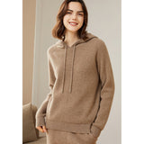 Womens Pure Cashmere Hoodie With Ribbed Cuffs 100% Cashmere Hoody Top Taupe XS