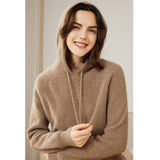 Womens Pure Cashmere Hoodie With Ribbed Cuffs 100% Cashmere Hoody Top Taupe XS