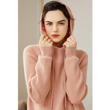 Womens Pure Cashmere Hoodie With Ribbed Cuffs 100% Cashmere Hoody Top Pink XS