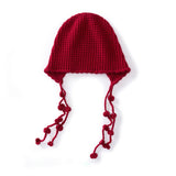 Womens Tassel Tie Cashmere Knit Hat Cashmere Beanie Dangling Ties Claret M