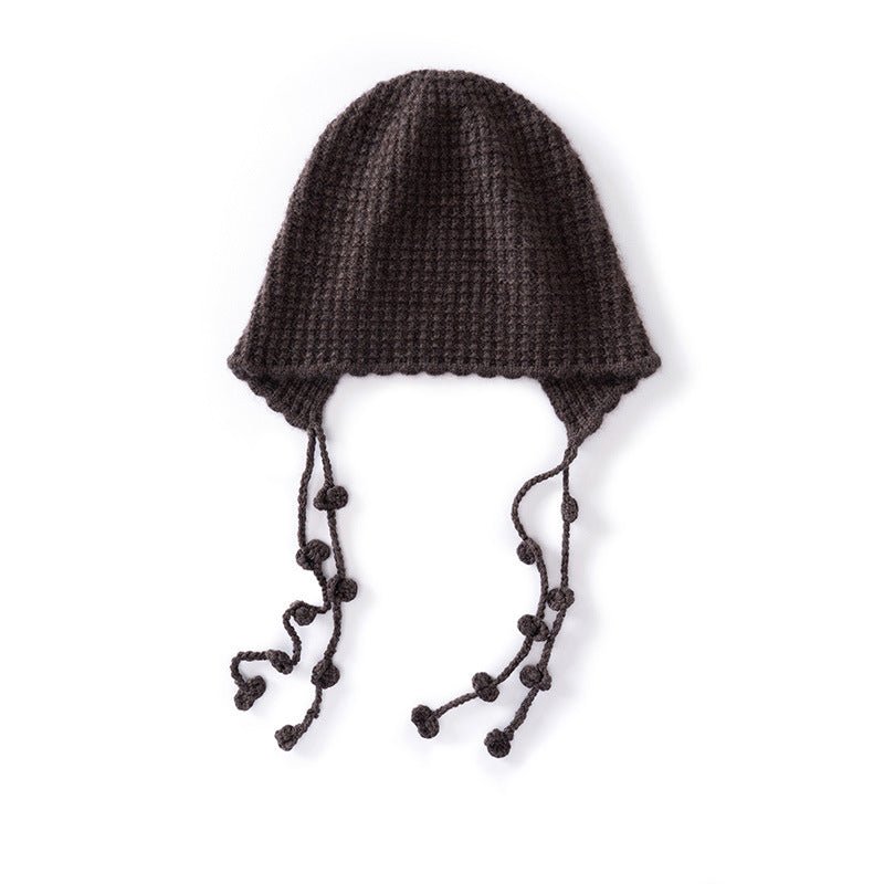 Womens Tassel Tie Cashmere Knit Hat Cashmere Beanie Dangling Ties Coffee M