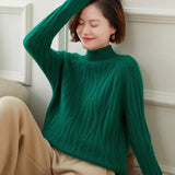 Womens Diamond Knit Turtleneck Long Sleeve Cashmere Sweater Green XS