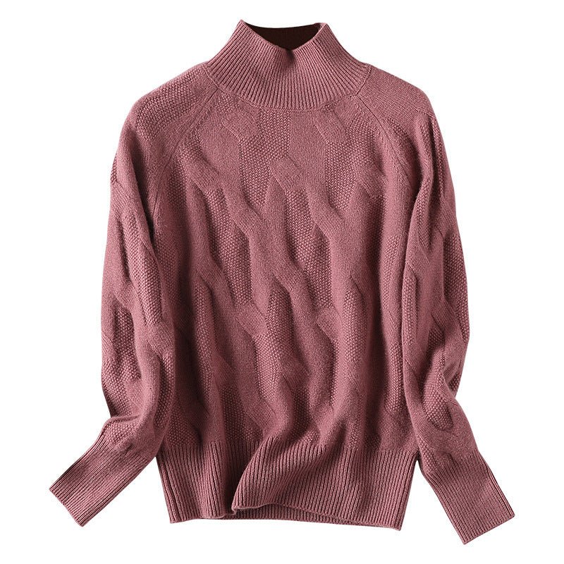 Womens Turtle Neck Cashmere Sweater Cashmere Knitted Pullover Fuchsia XS
