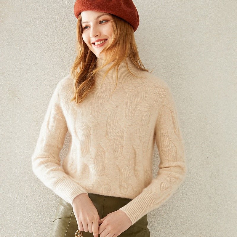 Womens Turtle Neck Cashmere Sweater Cashmere Knitted Pullover Beige XS
