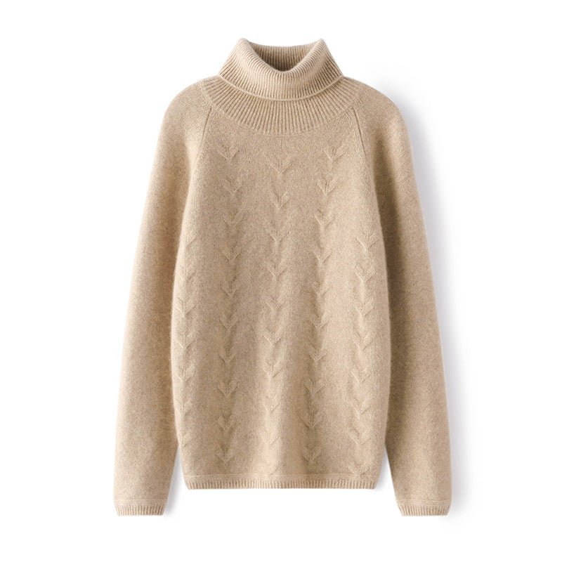 Womens Turtleneck Cashmere Sweater Long Sleeve Warm Cashmere Pullover Beige XS
