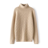 Womens Turtleneck Cashmere Sweater Long Sleeve Warm Cashmere Pullover Beige XS